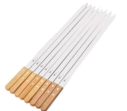 G & F Products BBQ Skewers, 23" x 5/8" Stainless Steel Flat Metal Skewers with Wooden Handles, Heavy-Duty 8-Piece Set with Camouflage Carry Bag for Grilling Meat, Vegetables, and Outdoor Cooking image