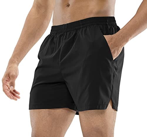 MIER Men's Workout Running Shorts Quick Dry Active 5 Inches Shorts with Pockets, Lightweight and Breathable, Black, M image