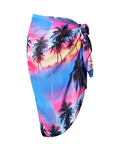 Ayliss Womens Swimwear Chiffon Cover up Solid Color Printed Beach Sarong Swimsuit Wrap Skirt Bathing Bikini (Multicolour Coconut Palm #1) image