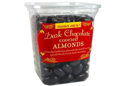 Trader Joe's Dark Chocolate Almonds Crunchy California Almonds Drenched in Rich Dark Chocolate No Gluten Ingredients... image