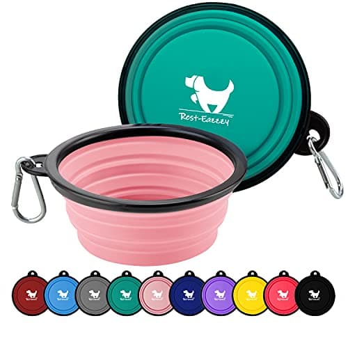 Collapsible Dog Bowls for Travel, 2-Pack Dog Portable Water Bowl for Dogs Cats Pet Foldable Feeding Watering Dish for Traveling Camping Walking with 2 Carabiners, BPA Free image