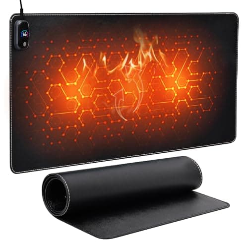 Fyohmyw Heated Mouse Pad,Warm Desk Pad with 3 Levels Heating & Timed Auto Shut-Off,PU Leather Heated Desk Pad Foot Warmer Pad for Home Office -31.5 x 13 Inch Black image