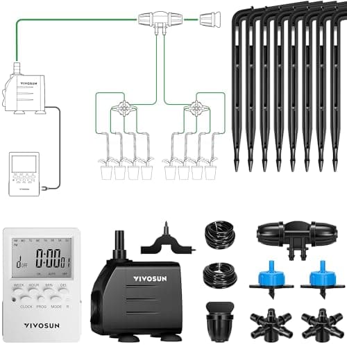 VIVOSUN Professional Automatic Drip Irrigation Kits, 15W Output, All in One Professional Grow Kit- Includes Pump, Timer and Regulator, 8 Drip Emitters Garden Plant Watering System Indoor Outdoor image