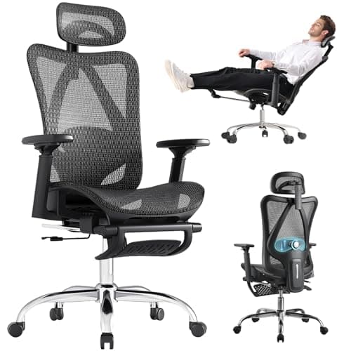 Ergonomic Office Chair, 3-Level Tilt Backrest, Breathable Mesh with Adjustable Lumbar Support, 3D Headrest and Armrests, Retractable Footrest image