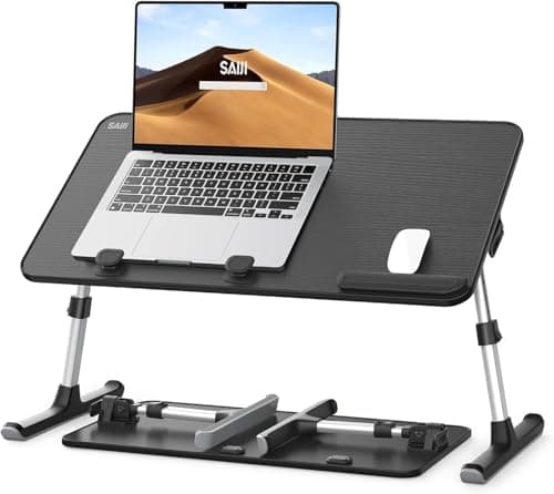 SAIJI Height & Angle Adjustable Laptop Stand for Bed, Lap Desk Bed Tray Table, Light Weight Foldable Portable Laptop Table for Couch Sofa Chair Floor Desk for Adults, Kids (Black) image