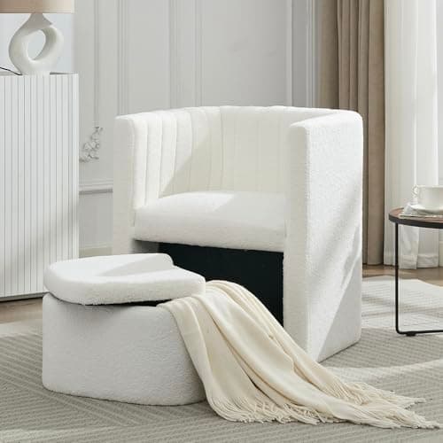 STHOUYN Barrel Accent Chair with Storage Ottoman image