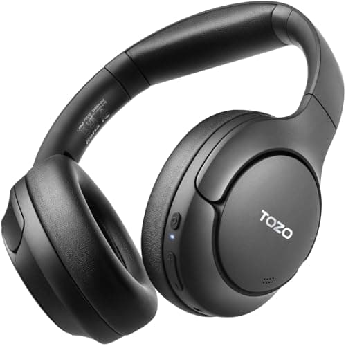 TOZO HT2 Hybrid Active Noise Cancelling Headphones, Wireless Over Ear Bluetooth Headset, 60H Playtime, Hi-Res Audio Custom EQ via App Deep Bass Comfort Fit Ear Cups, for Home Office Travel Black image