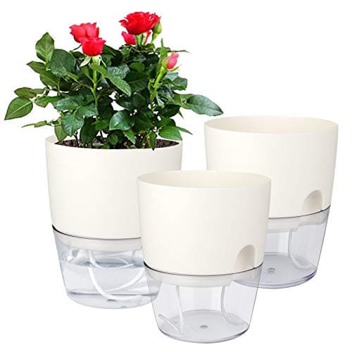 Vanavazon 6 Inch Self Watering Planter Pots for Indoor Plants, 3 Pack African Violet Pots with Wick Rope-White image