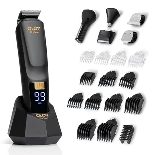 OLOV For Man Beard Trimmer, 21 Piece All-in-One Mens Grooming Kit and Hair Clipper, Nose, Ear,Body and Face, Electric Razor with USB Recharge Dock image