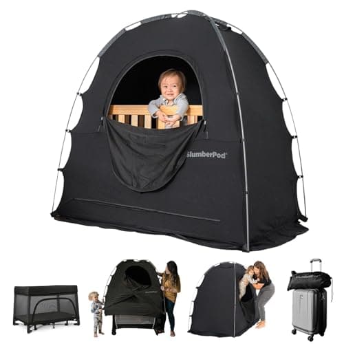 SlumberPod The Original Blackout Sleep Tent Travel Essential for Babies and Toddlers, Mini Crib and Pack N Play Cover, Sleep Pod for Kids with Monitor Pouch and Fan Pouch, Blocks 95%+ Light, Black image