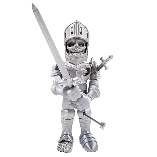 Whattiho 3D Printed Skeleton Knight, Articulated Skeleton Knight, Flexible Skeleton Figure with Removable Accessories, 3D Printed Fidget Toy Novelty Skeleton Halloween Decor (Silver) image