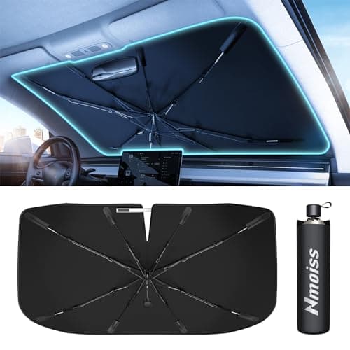 [2025 Upgrade] Nmoiss Windshield Sun Shade Umbrella for Car - [Vinyl Coating] Protect Car from Sun Rays & Heat Damage Keep Cool and Protect Interior, Spring Structure Edge Medium (56" L x 31" W) image