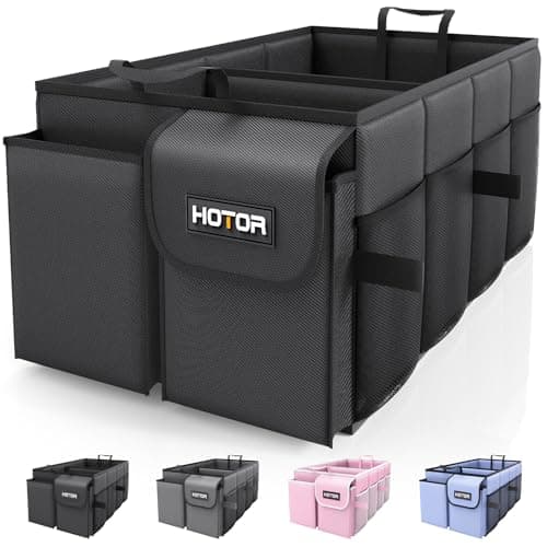 HOTOR Trunk Organizer for Car - Car Organizer, Foldable Trunk organizer for SUVs & Sedans, Sturdy Car Organization for Car Accessories, Tools, Sundries, Black, 2 Compartments, 21.3"×12.6"×10.6" image