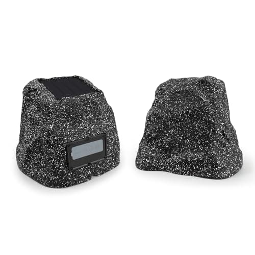 STUDIOFINIX 8" Rock Speakers Outdoor Waterproof - 5.3 Bluetooth Wireless Speaker Solar Powered Max Peak 240W for Garden, Patio, Deck, Pool, Backyard (Gray 1 Pair) image