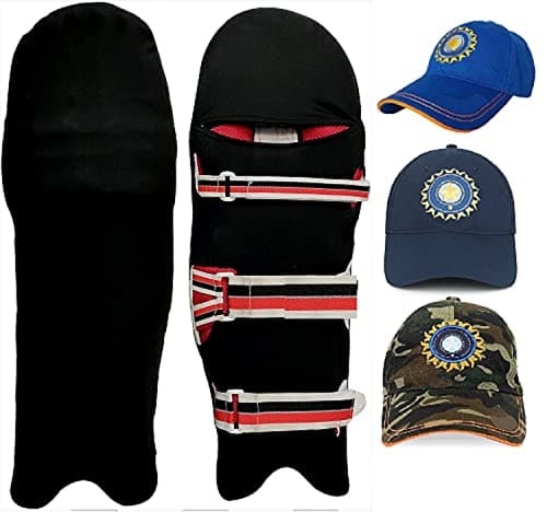 REINDEER Colored Cricket Batting Pads Covers - Leg Guards Clads - Leg Guard Skin with Free Mens Cotton Cap (Any Color) (Black) image