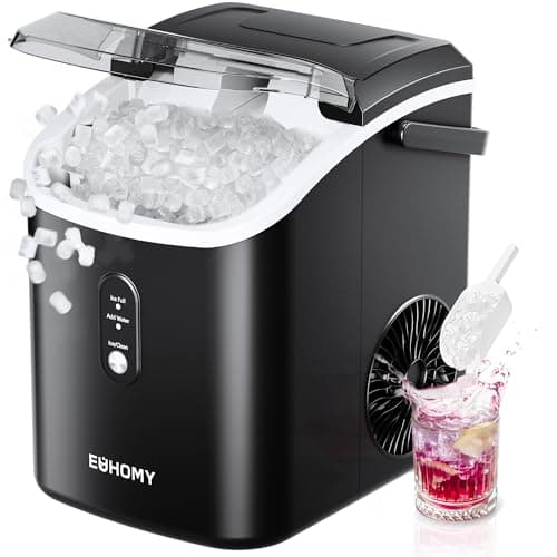 EUHOMY Nugget Ice Maker Countertop with Handle, Ready in 6 Mins, 34lbs Per Day, Removable Top Cover, Auto-Cleaning, Portable Sonic Ice Maker with Basket and Scoop, for Home/Party/RV/Camping (Black) image