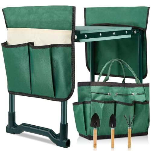 Koutop Garden Kneeler and Seat, 2-in-1 Garden Stool with 10" Wide Soft Knee Pads, Heavy-Duty Foldable Gardening Bench Chair with 2 Tool Pouches, Gardening Gifts for Women Men Seniors Mom image