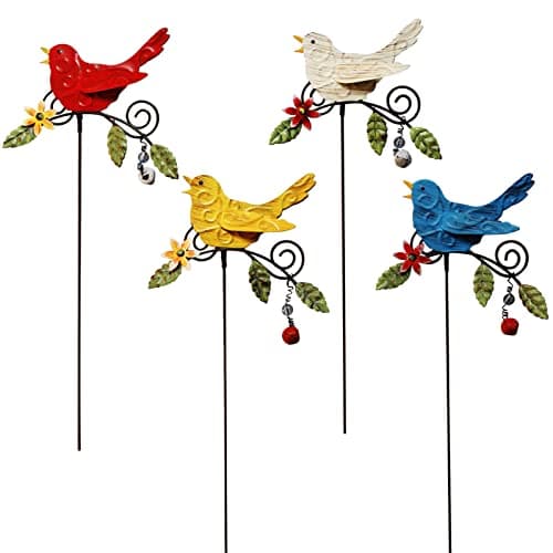 KEDONCHEN.4 Pack Metal Bird Decorative Garden Stakes, Spring Garden Decor,Indoor Outdoor Lawn Pathway Patio Ornaments, 14.2 Inch Outdoor Metal Garden Decor Shaking Head Yard Art … image