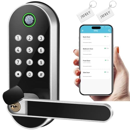 Keyless-Entry Fingerprint Smart Door Lock: Sifely Digital Electronic Lock with Code Passcode, Electric Door Knob, Biometric Door Handle Lock, Perfect for Exterior/Interior/Entry/Bedroom Doors (Silver) image