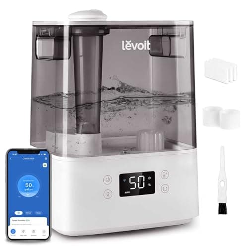 LEVOIT Smart Humidifiers for Bedroom Large Room Home,(6L) Cool Mist Top Fill Essential Oil Diffuser for Baby & Plants,Smart App & Voice Control, Rapid Humidification & Auto Mode-Quiet Sleep Mode, Gray image