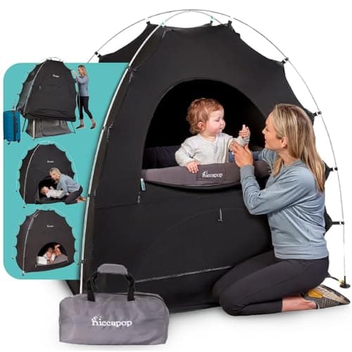 hiccapop Blackout Tent for Pack and Play, Patented Portable Crib Tent, Blackout Canopy Crib Cover, Sleep Pod for Kids, Pack and Play Tent, Black image