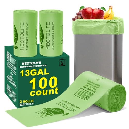 HECTOLIFE 13 Gallon,100 Count, Compostable Trash Bags，Tear Resistant Kitchen Food Scrap Waste Bag, ASTM D6400, US BPI and Europe OK Compost Home Certified image