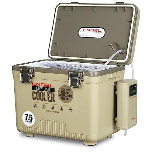 ENGEL 7.5 Quart Live Bait Cooler PRO for Fishing - Portable Minnow and Bait Bucket with Lithium-Ion Rechargeable Aerator - Tan (7.5Qt) image