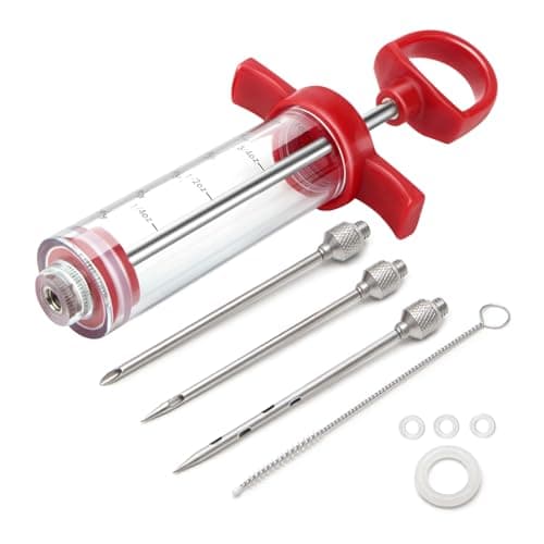 TGE-V 1-oz Plastic BBQ Marinade Injector Kit, Turkey Injector Syringe (3 Stainless Steel Meat Needles + 3 Replacement O Rings + 1 Cleaning Brush) for Smoked BBQ Grill image