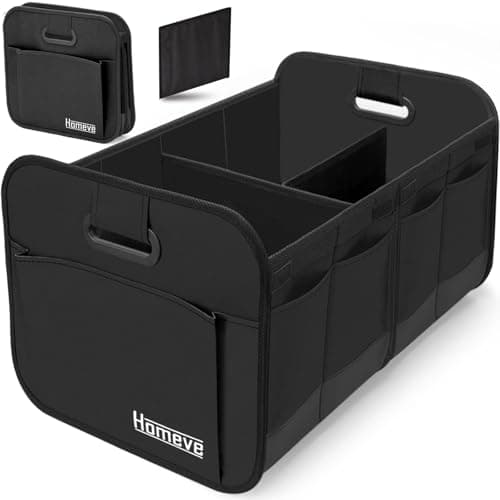 Homeve Car Trunk Organizer, Car Storage, Reinforced Handles, Collapsible Multi-Compartment Car Organizers, Foldable and Waterproof, 600D Oxford Polyester, Suitable for Any Car, SUV, Mini-Van, Black image