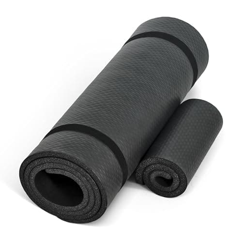 CAP Barbell High Density Exercise Yoga Mat with strap and Knee Pad 71"x24"x1/2" BLACK image