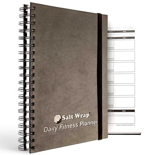 SaltWrap Daily Fitness Planner - Gym Workout Training Log, Weightlifting Exercise Journal, and Food/Diet Tracker - Daily and Weekly Pages, Goal Tracking, Spiral-Bound, 7 x 10 inches image
