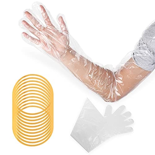 Lauwell 50 Pcs Disposable Dressing Gutting Gloves 35 Inch Shoulder Length Field Dressing Gloves Veterinary Insemination Glove (White) image