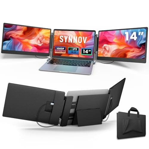 Laptop Screen Extender, 14" FHD 1080P Triple Portable Laptop Screen Extender Monitor for 13"-16.5" Laptop with Stand Dual Monitors Built-in Speakers, Laptop Monitor Extender for MacOS/Wins/Chrome/Dex image