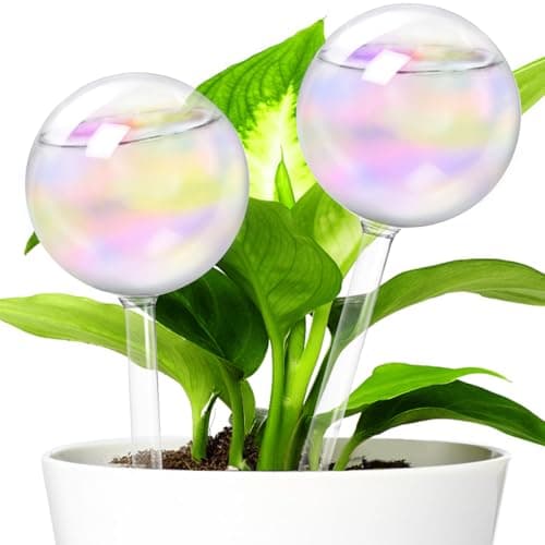 Bvrbaory 2 Pcs Iridescent Self Watering Globes,Rainbow Plant Watering Insert,Automatic Plant Waterer Glass Bulbs,Clear Glass Plant Water Globes for Indoor and Outdoor image