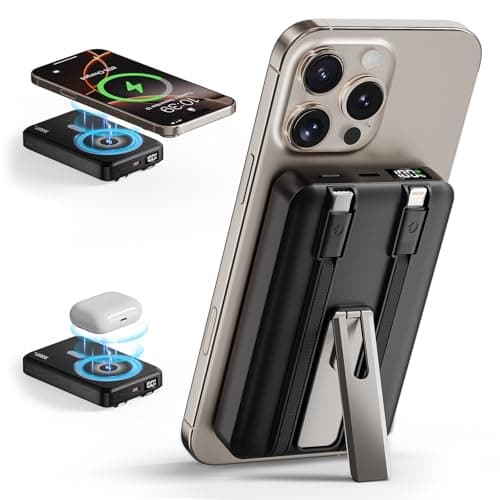 2025 Latest Magnetic Wireless Power Bank, 16800mAh Portable Charger with 2 Built in Cables, LED Display Magnetic Battery Pack Travel Essentials for iPhone 16/15/14/13/12/Pro/Mini/Pro Max Andriod image