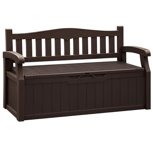 Flamaker 80 Gallon Storage Bench Outdoor Indoor, Durable All-Weather Seating with Hidden Storage, Lockable Deck Box for Garden, Patio, Poolside (Brown) image