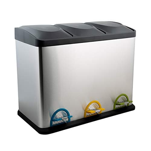 Organize It All 3 Compartment Step-On 45 Liter Recycling Trash Can, Stainless Steel image