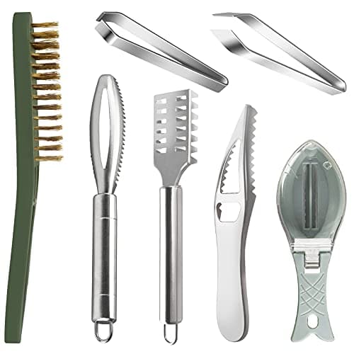 Openfly Fish Scaler Tool, Stainless Steel Fish Scaler Remover Fish Scraper Scaler with Sawtooth, Fish Skin Graters Fish Tweezers Fish Descaler Tool for Cleaning Fish image