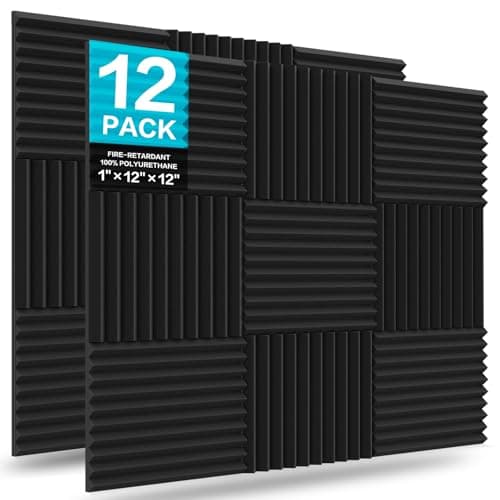 JBER 12 Pack Acoustic Foam Panels, 1" X 12" X 12" Sound Proof Foam Panels for Walls, High Density Studio Soundproofing Wedges - Fire Resistant & Noise Absorbing for Studio, Office, Home (Black) image