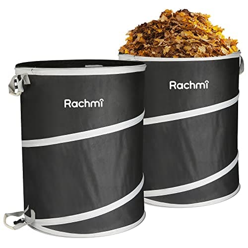 Rachmi 40 Gallon Collapsible Trash Can 2-Pack | Reusable Outdoor Pop-Up Yard Waste Leaf Bag Garden Garbage Bin for Camping, Black image