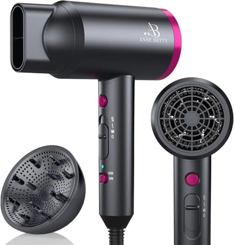ANNE BETTY Ionic Hair Dryer with Diffuser, Powerful 1800W Blow Dryer for Women & Men, Fast-Drying Hair Dryer with Nozzle for Home, Salon, Travel image