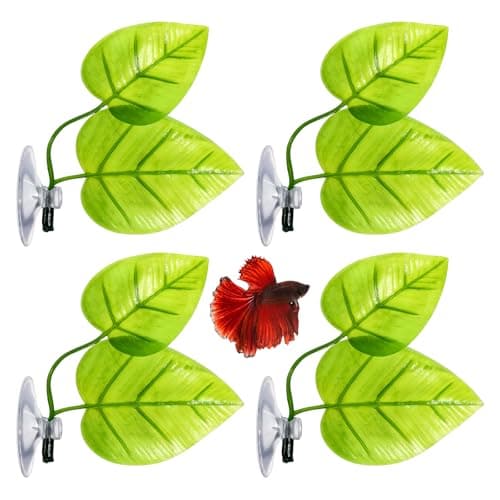 4 PCS Betta Leaf Hammock, Betta Fish Hammocks with Suction Cup Bettas Fish Leaf Hammock, Realistic Bettas Hammocks for Small Tank Plants Natural Habitat for Betta Resting Spot Breeding Decoration image