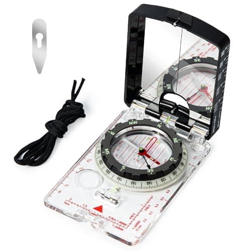 Nihtdoy High-Precision Compass with Mirror for Hiking, Camping, Adjustable Declination, Portable Orienteering Compass with Map Scale & Lanyard, Perfect for Outdoor Navigation and Adventure image