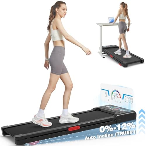 TRAILVIBER Walking Pad Treadmill with 12% 9-Level Auto Incline, 450 lbs Capacity and RGB LED Screen Under Desk Treadmill with Auto Incline and Hiking Mode, Compact Treadmills for Home Small/Office image