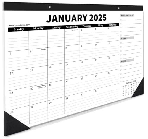 Sproutbrite 18 Month Desk Calendar 17" x 11.5" Medium Size Desktop Monthly Planner with To-Do List and Notes, Home, Office School Desk Calendar (1 PACK) image