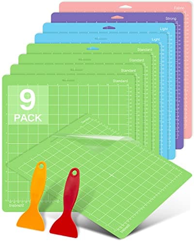 Colemoly 12x12 Cutting Mat 9 Pack Variety for Cricut Maker 3/Maker/Explore 3/Air 2/Air/One 2 Pack Mats Scrapers Sticky Cricket Cut Card Non-Slip Replacement Accessories Standard Light Strong Frabic image