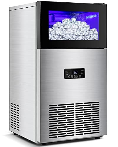 Commercial Ice Maker Machine 130LBS/24H with 35LBS Storage Bin, Stainless Steel Undercounter/Freestanding Ice Cube Maker for Home Bar Outdoor, Automatic Operation, Include Scoop, Connection Hose image