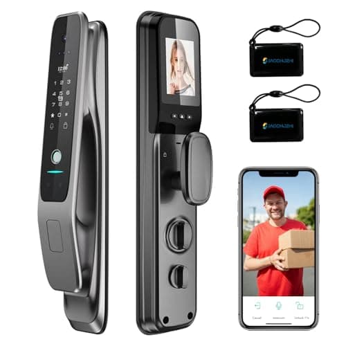 Jacchozhi 3D Face Recognition Smart Door Lock, Contactless Entry Smart Lock with Camera, Video Doorbell WiFi Digital Aluminum Keyless Entry Fingerprint Smart Mortise Lock for Front Door image
