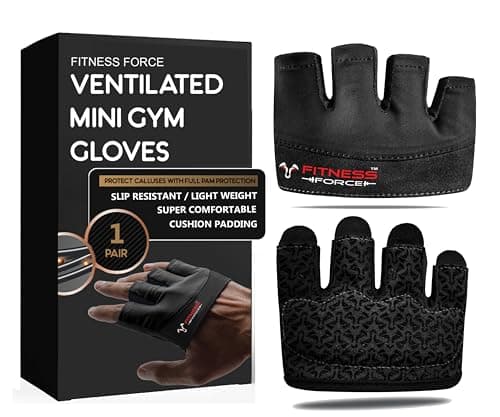 FITNESS FORCE Workout Gloves for Men & Women Partial Weight Lifting Gloves Non-Slip Gym Gloves Lifting Grip Calluses Guard Fingerless Exercise Gloves with Full Palm Protection (Black, Medium) image
