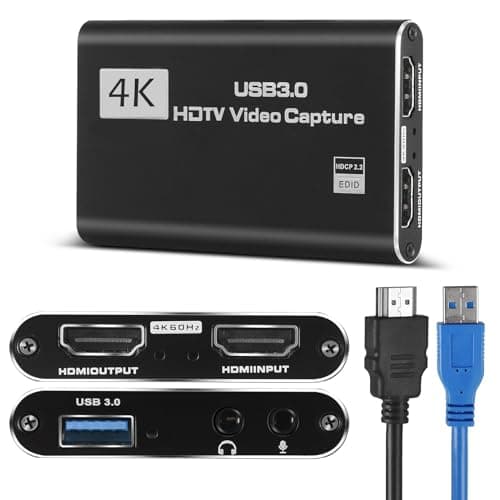 4K HDMI Video Capture Card, Gaming Capture Card with Microphone, Full HD 1080P 60FPS USB Capture Card, USB 3.0 HDMI Video Capture Device image